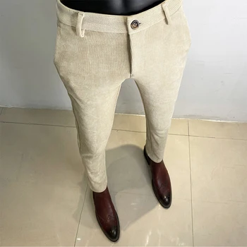 2023 осень зима новый деловой костюм брюки мужчины повседневные формальные тонкие классические офисные шерстяные прямые брюки мужские вельветовые брюки A96