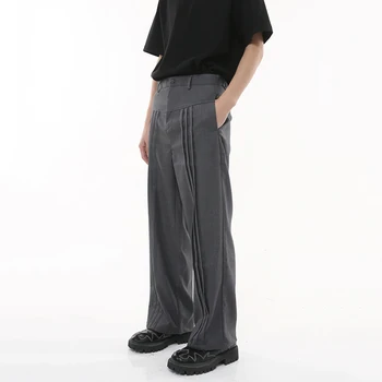 SYUHGFA 2024 Тренд Мужские плиссированные костюмные брюки Корейский стиль Складной дизайн ниши Чувствовать себя свободными повседневными брюками Сплошной цвет Универсальный Новый