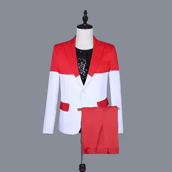 2023 Новый красно-белый мужской костюм из 2 предметов Набор из 2 предметов Деловая мода на заказ Свадебный формальный бал Концертная куртка Брюки Homme Костюм